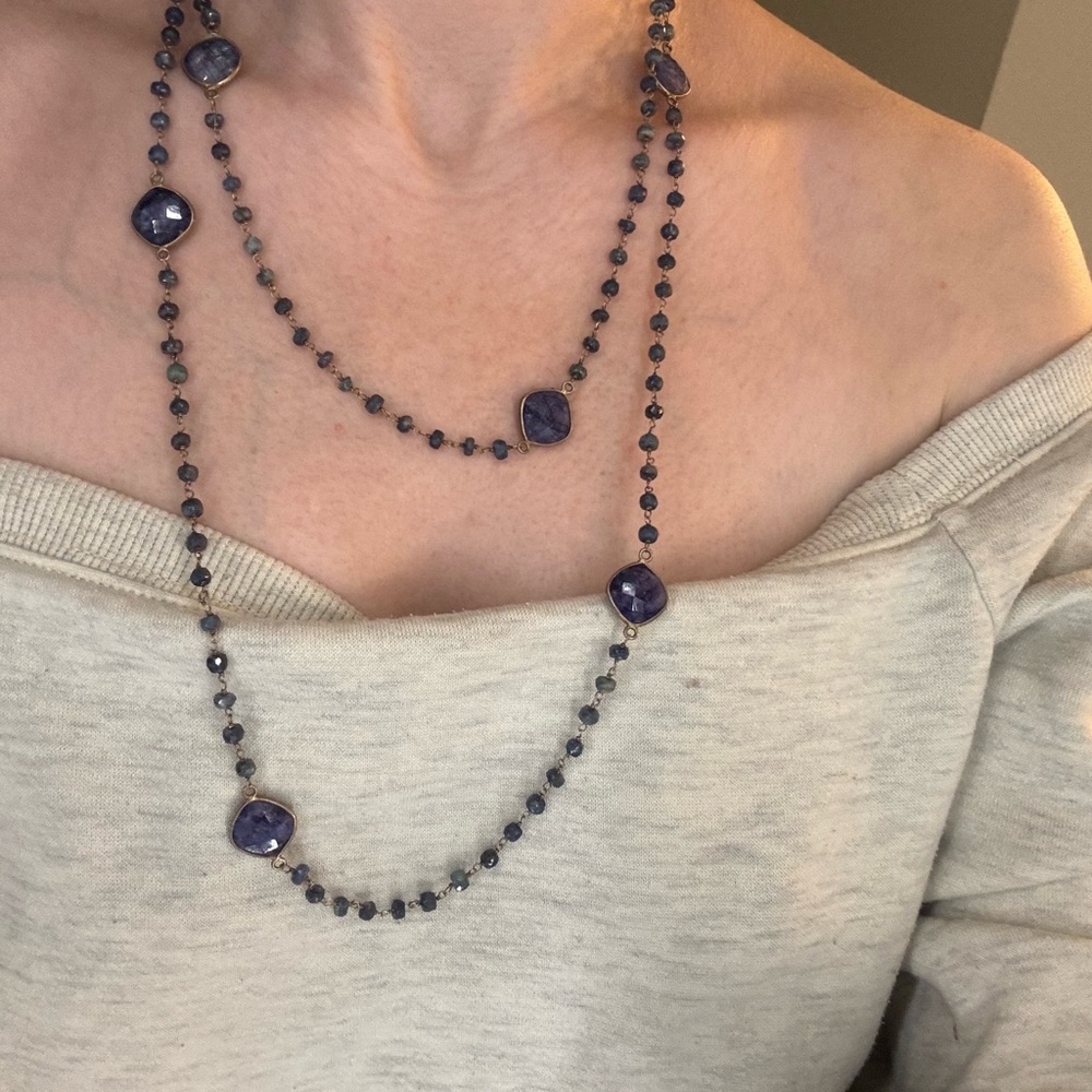 Amethyst Stones & Labradorite Beaded Necklace (can wear doubled or tripled)